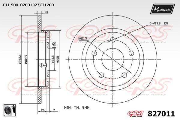 MaxTech 827011.0060 Rear brake disc, non-ventilated 8270110060
