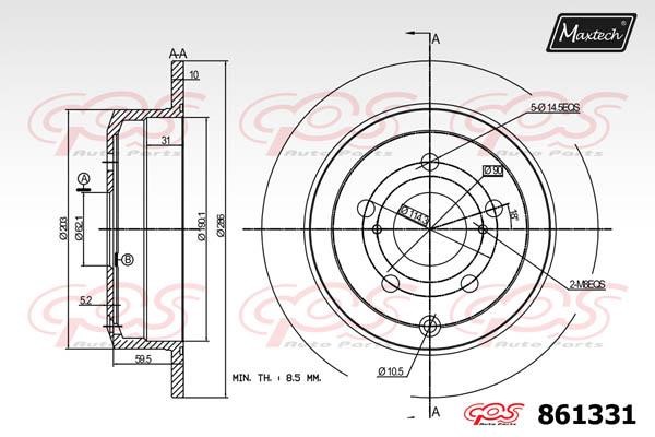 MaxTech 861331.0000 Rear brake disc, non-ventilated 8613310000