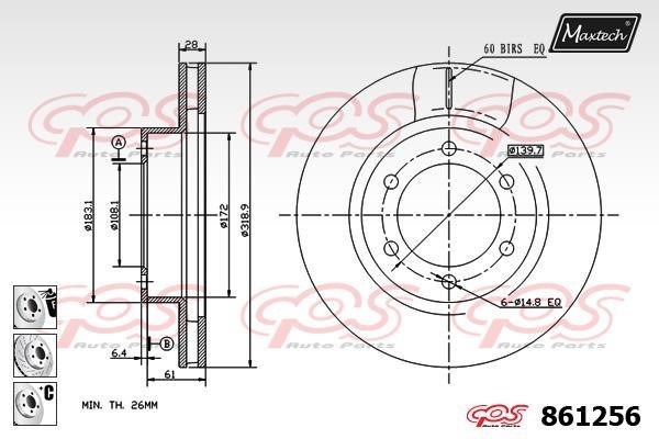 MaxTech 861256.6880 Front brake disc ventilated 8612566880