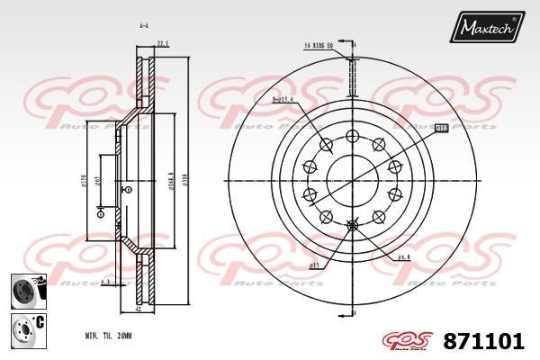 MaxTech 871101.6060 Rear ventilated brake disc 8711016060