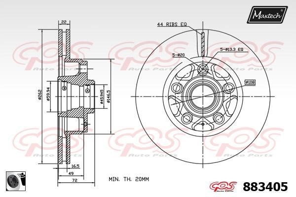 MaxTech 883405.0060 Front brake disc ventilated 8834050060