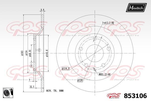 MaxTech 853106.0060 Rear brake disc, non-ventilated 8531060060
