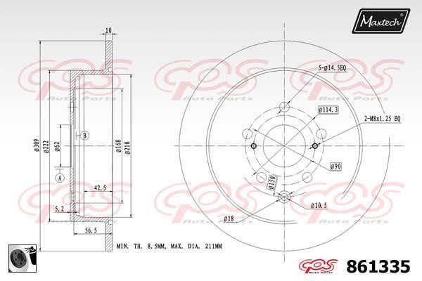 MaxTech 861335.0060 Rear brake disc, non-ventilated 8613350060