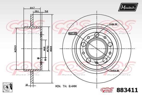 MaxTech 883411.0080 Rear brake disc, non-ventilated 8834110080