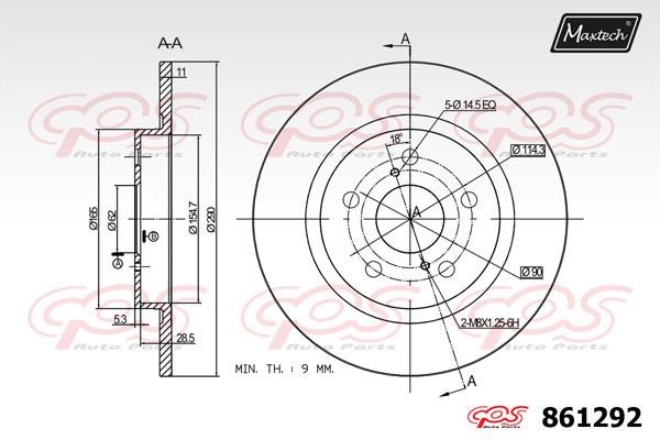 MaxTech 861292.0000 Rear brake disc, non-ventilated 8612920000