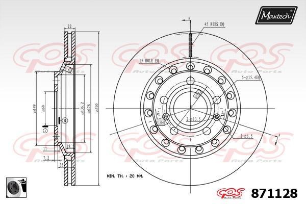 MaxTech 871128.0060 Rear ventilated brake disc 8711280060