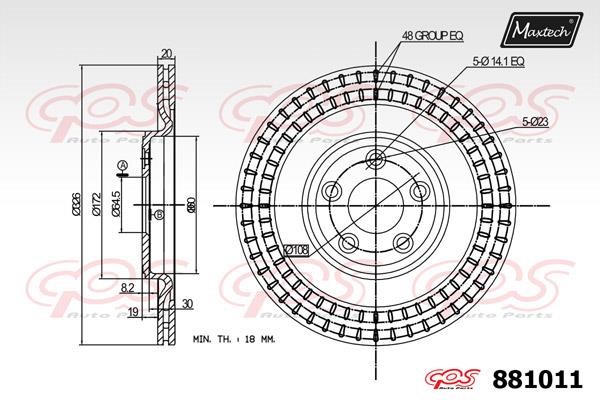 MaxTech 881011.0000 Rear ventilated brake disc 8810110000