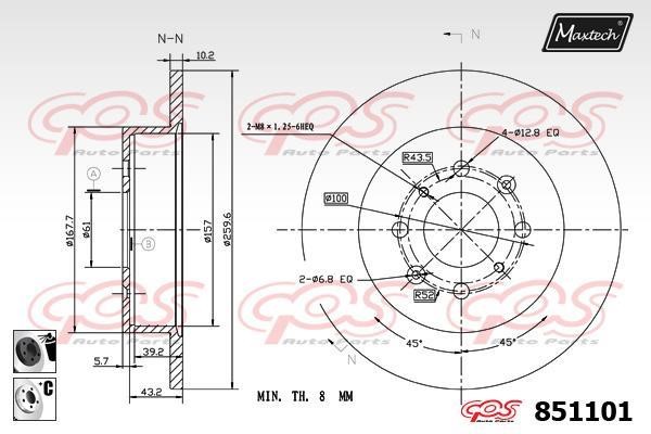 MaxTech 851101.6060 Rear brake disc, non-ventilated 8511016060