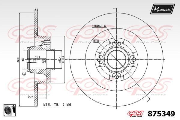 MaxTech 875349.0065 Rear brake disc, non-ventilated 8753490065