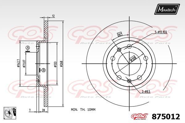 MaxTech 875012.0080 Rear brake disc, non-ventilated 8750120080