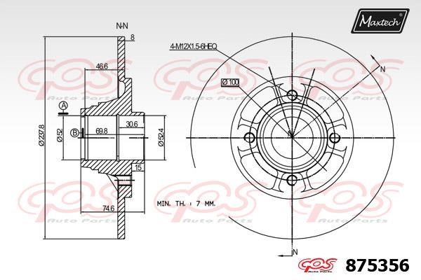 MaxTech 875356.0001 Rear brake disc, non-ventilated 8753560001