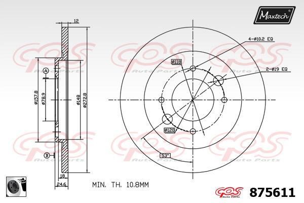 MaxTech 875611.0060 Rear brake disc, non-ventilated 8756110060