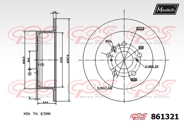 MaxTech 861321.0000 Rear brake disc, non-ventilated 8613210000