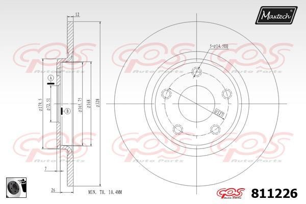 MaxTech 811226.0060 Rear brake disc, non-ventilated 8112260060
