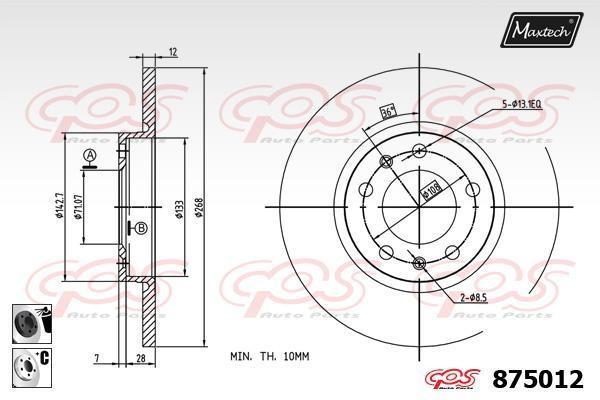 MaxTech 875012.6060 Rear brake disc, non-ventilated 8750126060