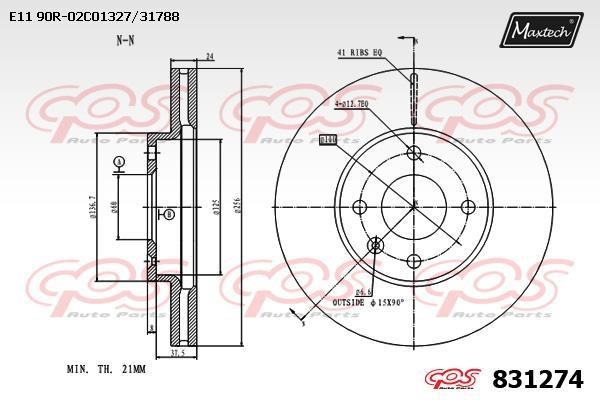 MaxTech 831274.0000 Front brake disc ventilated 8312740000