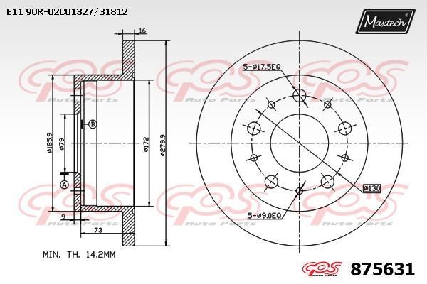 MaxTech 875631.0000 Rear brake disc, non-ventilated 8756310000