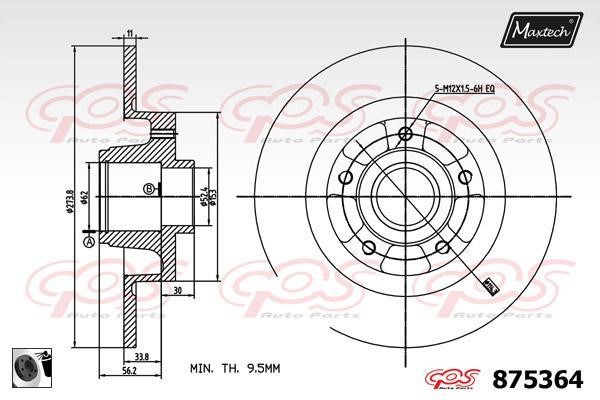 MaxTech 875364.0065 Rear brake disc, non-ventilated 8753640065