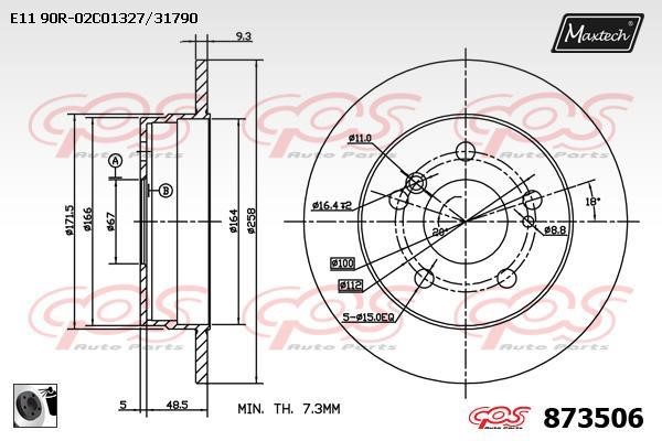 MaxTech 873506.0060 Rear brake disc, non-ventilated 8735060060
