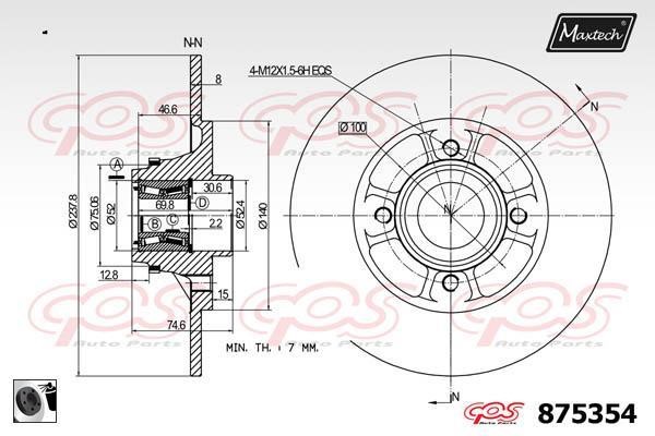MaxTech 875354.0061 Rear brake disc, non-ventilated 8753540061