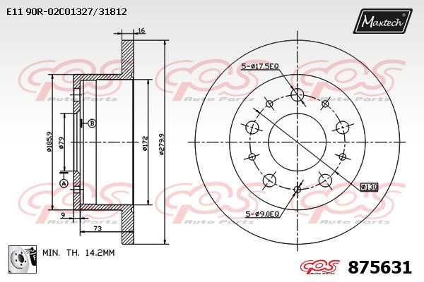 MaxTech 875631.0080 Rear brake disc, non-ventilated 8756310080