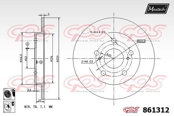MaxTech 861312.6060 Rear brake disc, non-ventilated 8613126060