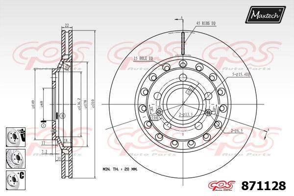 MaxTech 871128.6880 Rear ventilated brake disc 8711286880