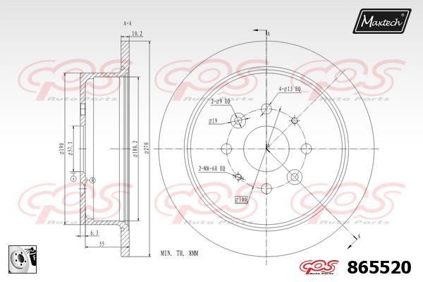 MaxTech 865520.0080 Rear brake disc, non-ventilated 8655200080