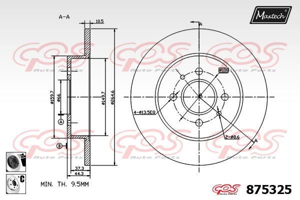 MaxTech 875325.6060 Rear brake disc, non-ventilated 8753256060