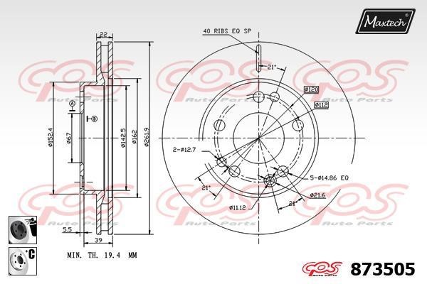 MaxTech 873505.6060 Front brake disc ventilated 8735056060