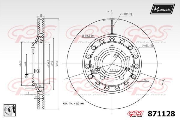 MaxTech 871128.0080 Rear ventilated brake disc 8711280080