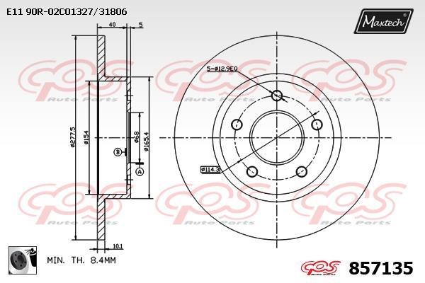 MaxTech 857135.0060 Rear brake disc, non-ventilated 8571350060