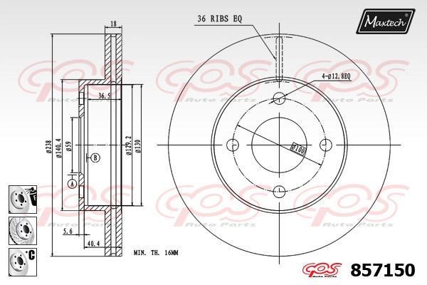 MaxTech 857150.6980 Front brake disc ventilated 8571506980