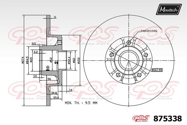 MaxTech 875338.0005 Rear brake disc, non-ventilated 8753380005