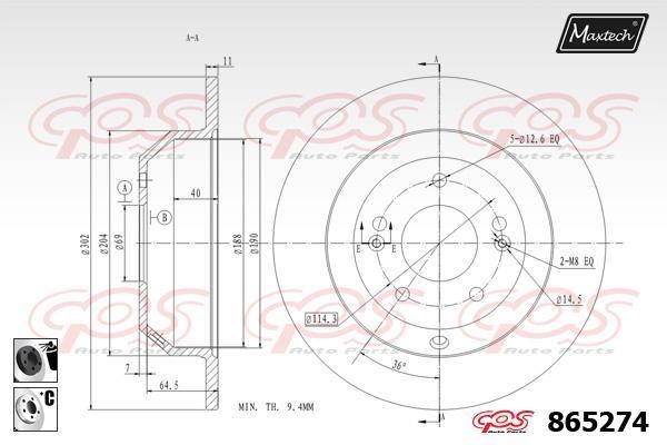 MaxTech 865274.6060 Rear brake disc, non-ventilated 8652746060