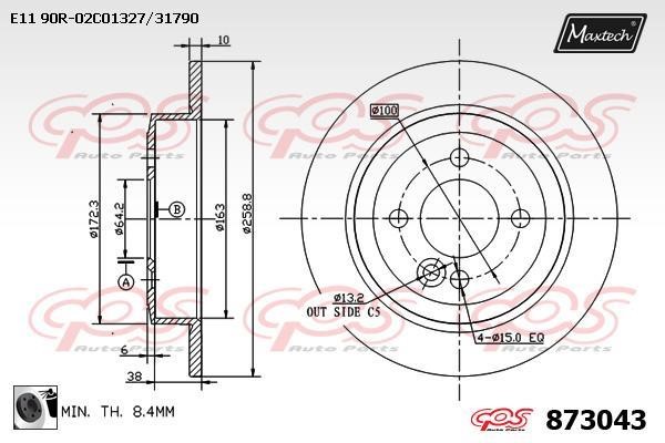 MaxTech 873043.0060 Rear brake disc, non-ventilated 8730430060