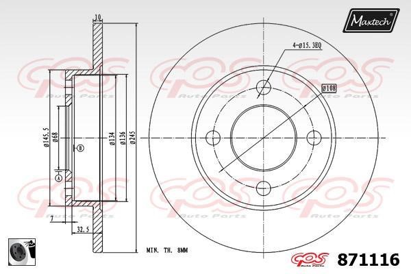 MaxTech 871116.0060 Rear brake disc, non-ventilated 8711160060