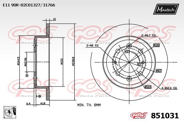 MaxTech 851031.0080 Rear brake disc, non-ventilated 8510310080