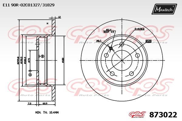 MaxTech 873022.0000 Rear brake disc, non-ventilated 8730220000