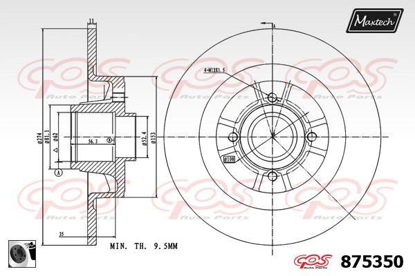 MaxTech 875350.0065 Rear brake disc, non-ventilated 8753500065