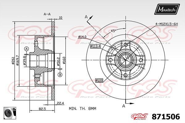 MaxTech 871506.0060 Rear brake disc, non-ventilated 8715060060