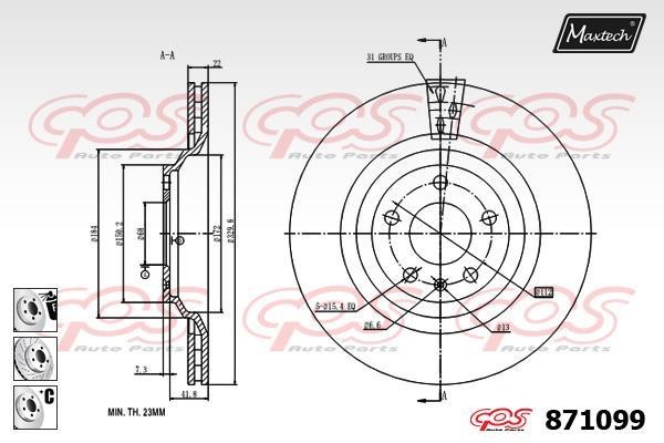 MaxTech 871099.6880 Rear ventilated brake disc 8710996880