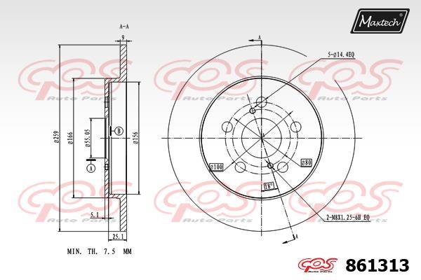 MaxTech 861313.0000 Rear brake disc, non-ventilated 8613130000