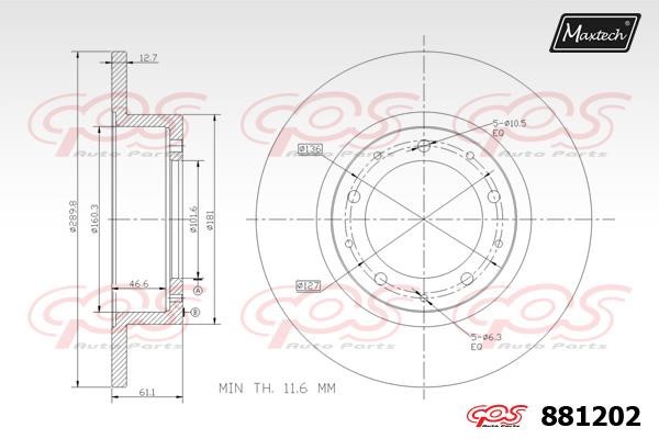 MaxTech 881202.0000 Rear brake disc, non-ventilated 8812020000