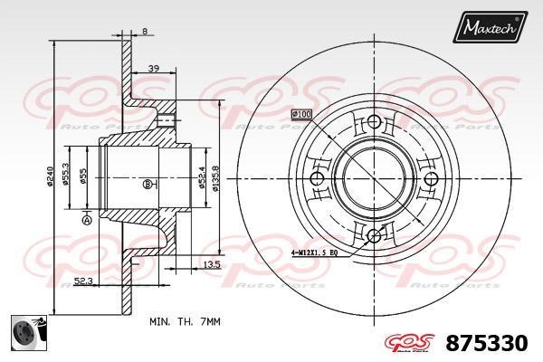 MaxTech 875330.0065 Rear brake disc, non-ventilated 8753300065