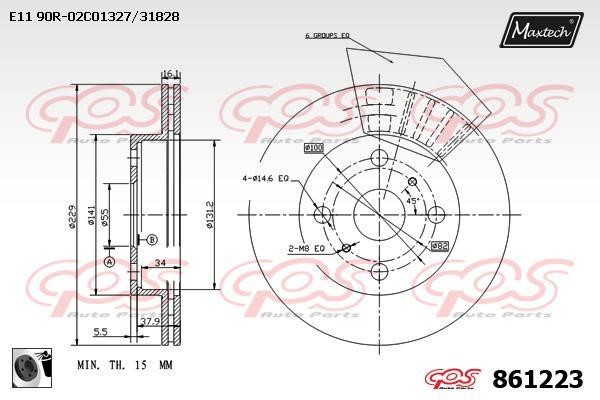 MaxTech 861223.0060 Front brake disc ventilated 8612230060