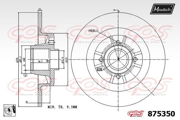 MaxTech 875350.0085 Rear brake disc, non-ventilated 8753500085