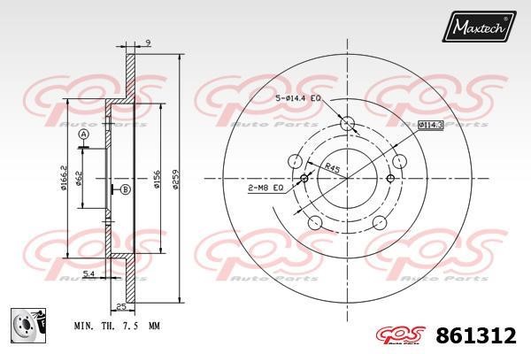 MaxTech 861312.0080 Rear brake disc, non-ventilated 8613120080