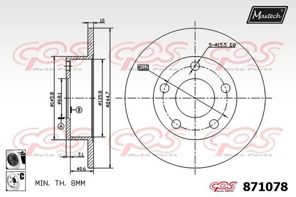 MaxTech 871078.6060 Rear brake disc, non-ventilated 8710786060