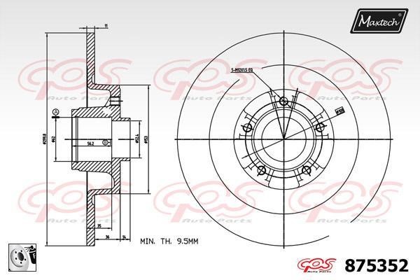MaxTech 875352.0085 Rear brake disc, non-ventilated 8753520085